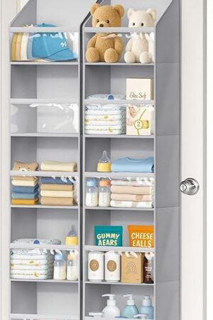 AOODA 2 Pack Over the Door Organizer, Large Capacity Closet Door Hanging Organizer, Clear Deep Pockets Baby Organizer Storage for Nursery, Bathroom, Bedroom, Pantry, Diapers (Grey)
