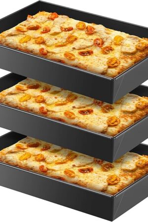 3 Pcs Detroit Style Pizza Pan 10 x 14 x 2.36 Inch Hard Rectangular Deep Pizza Pans Non Stick Sicilian Style Pan Dish Pre Seasoned Bakeware Kitchenware