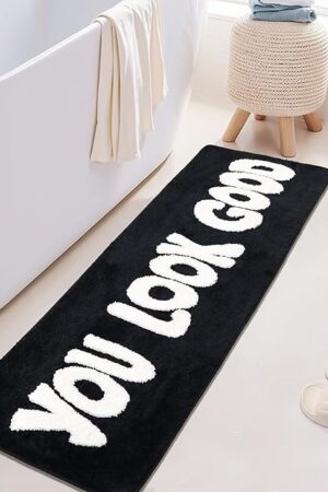 You Look Good Runner Rug Black Bathroom Rug Long Bath Mat Funny Bathroom Decor for Bathtub,Bedroom and Shower,20"x60"