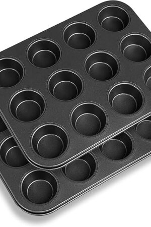 2 Packs Nonstick Round Muffin Baking Pan Tin, 12-Cup Muffin Tin, Cupcake Pans, Cheesecake Pans, Carbon Steel, Black