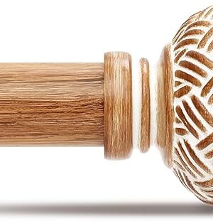 Wood Curtain Rods for Windows 48 to 84 Inches, Decorative 1'' Diameter Heavy Duty Adjustable Rustic Farmhouse Drapery Pole with Boho Imitation Wooden Grain Finials, Size: 30''-88'', Brown