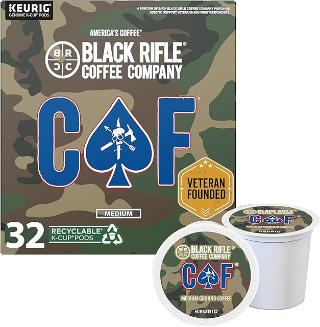 Black Rifle Coffee Company Medium Roast K Cups - Single Serve K Cups Coffee Pods - Kcup Pods Compatible with 1.0 & 2.0 - Made from Pure Arabica Beans (CAF, 32 Count)