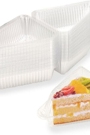 50Pcs Cake Slice Containers with Hinged Lid,5 Inches Disposable Pie Slice Boxes,Individual Cheesecake Containers,Plastic Boxes for Take Out Packaging, Bakery and Cafe Cake Carriers