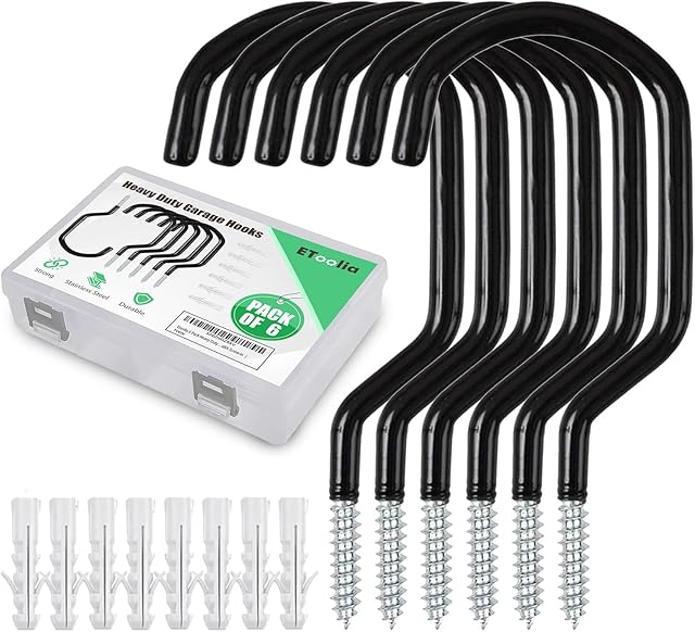 6 Pack Heavy Duty Garage Bike Storage and Utility Hooks-5.7 Inches for Garage Wall and Ceiling-Garage Hooks for Hanging Bicycle,Hose,Cords,and Garden Tools