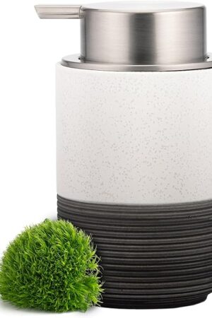 EMPO Ceramic Embossed Press Foam Hand Soap Dispenser - 300ml Large Capacity Facial Cleansing Bottle and Liquid Soap Dispenser for Kitchen Bathroom with Mousse Lotion Pump (White)