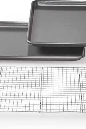 Chicago Metallic Professional Non-Stick Cookie and Jelly-Roll Pan Set with Cooling Rack, 17 by 12.25 Inches