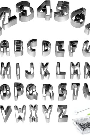 Alphabet & Number Cookie Cutters Sets of 35 Pieces Mold Tools for Fondant Biscuit, Cake, Fruit, Vegetables, or Dough Stainless Steel