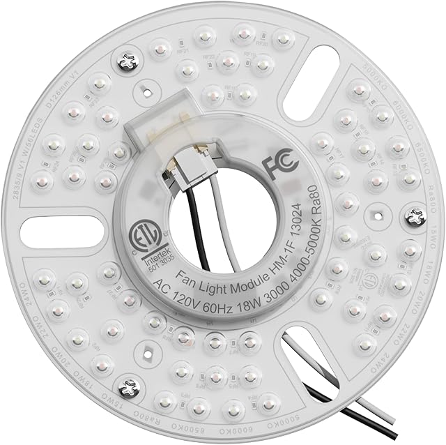 5 inch LED Retrofit Light Kit, Ceiling Fan Light Replacement with 3-Color Dimmable, Optical Lens, Flicker-Free, Eye-Friendly Lighting, Easy Installation – Bedroom, Living Room, ETL & FCC Certification
