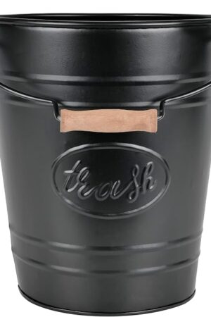 Autumn Alley Farmhouse Bathroom Trash Can - Decorative Rustic Black Trash Can Bucket with Wooden Handle for Bathroom, Bedroom, Office, Kitchen, Western Country Home Décor, 2 Gal., Matte Black