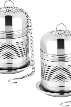2PCS Tea Infuser Strainer - Stainless Steel Strainers for Loose Leaf Tea, Steeper, Fine Mesh Ball holder with Chain Hook and Lid, Reusable Filter Bags Diffusers