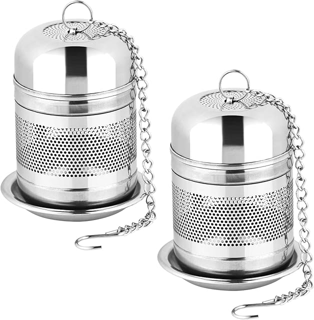 2PCS Tea Infuser Strainer - Stainless Steel Strainers for Loose Leaf Tea, Steeper, Fine Mesh Ball holder with Chain Hook and Lid, Reusable Filter Bags Diffusers