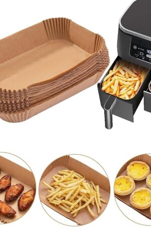 Air Fryer Disposable Paper Liner, 100 Pack Baking Paper for Ninja Foodi DZ201 DZ401 Dual Air Fryer, Food-Grade Non-Stick Waterproof Oil-Proof Parchment Liners (9 x 6 inch)