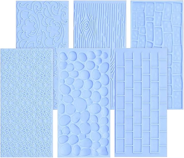 6 Packs Fondant Impression Mat Fondant Texture Mats Clay Mold Set Lace Embossing Mat Fondant Cake Embossed Impression Sheets for Cake Decorating