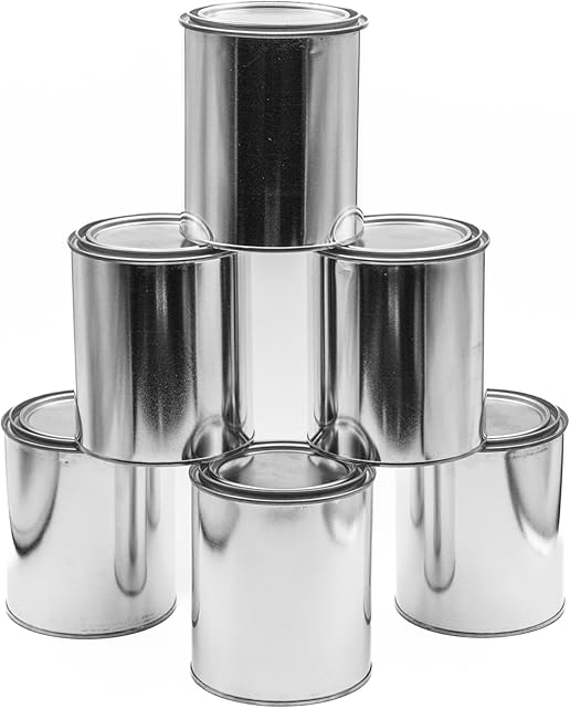 6 Pack Quart Paint Cans with Lids, Made in The USA with T5 Hardened US Steel, Empty, Unlined, 90 lb. CWT, Storage Containers, Multipurpose, Solvents, Arts, Crafts, DIY Projects, Garage Organization