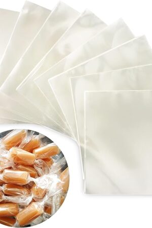 Clear Candy Wrappers for Caramels (300 Pcs 5 x 5 inches) - Natural Clear Cellophane Candy Wrapper - Caramel Wrappers - Wrapping Paper for Caramels, Chocolate, Nougat and Lollipops