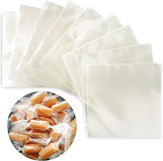 Clear Candy Wrappers for Caramels (300 Pcs 5 x 5 inches) - Natural Clear Cellophane Candy Wrapper - Caramel Wrappers - Wrapping Paper for Caramels, Chocolate, Nougat and Lollipops