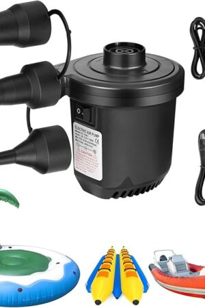 Air Pump for Inflatables, Portable Quick-Fill Electric Air Mattress Pump with 3 Nozzles, Inflator & Deflator Pumps for Outdoor Camping, Pool Floats, Inflatables Couch, Swimming Ring, 12V DC/110V AC