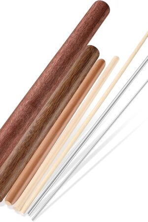 Baderke 7 Pcs Italian Rolling Pins Set Wood and Stainless Steel Pasta Rolling Pin Dough Pasta Roller for Making Wontons, Dumplings, Pastas, Ramen, Udon Noodles, Flat Bread, Tortillas