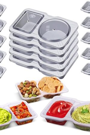 15 Sets Snack Containers, Reusable Double 2 Compartment Condiment with lids for Sauces Dipping,Disposable and Ideal On the Go Or Grab to Pack