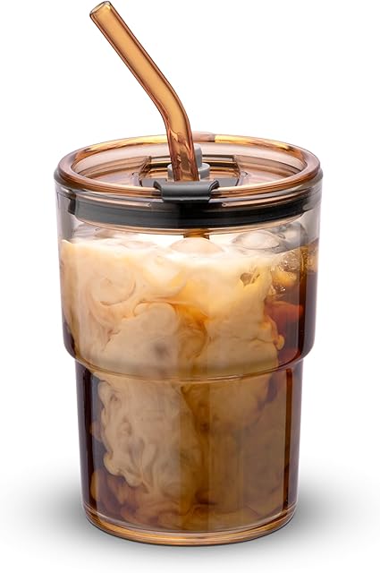 BLUEPOLAR 13oz/400ml Tumbler Water Glass with Straw and Lid | Sealed Carry on | Amber Color | Thick Wall Insulated | For Coffee, Iced Tea