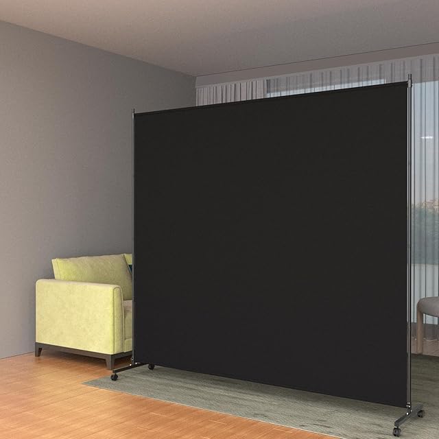Height Adjustable Single Panel Room Divider/Privacy Screen with Caster Wheels and Brakes - Stylish and Versatile Partition for Home,Office,School and Restaurant Spaces (Black, 6FT*6FT)