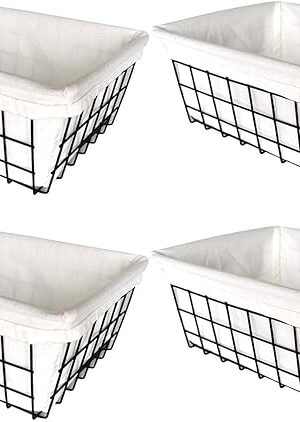 Wire Storage Baskets, 4 Pack Metal Household Organizer with 4 Pcs Fabric Liners, Refrigerator Bin with Handles, for Pantry, Shelf, Freezer, Kitchen Cabinet, Bathroom, Countertop, Closets (Black)
