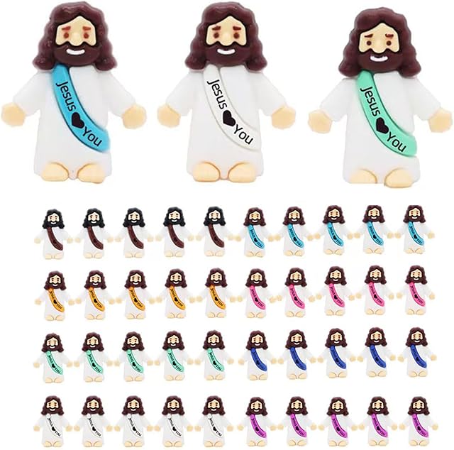 30pcs Little Jesus Figures Easter Egg Stuffers Mini Jesus Figures Hide and Seek Religious Party Favors Sunday School Baptism Gifts (30pcs-10colors)
