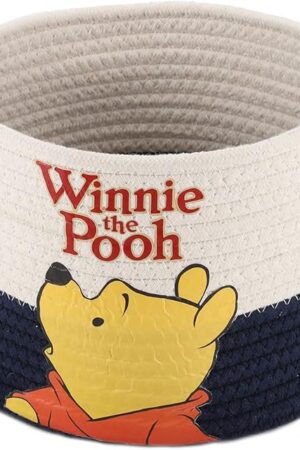 YAHUAN Cotton Rope Basket with Bear-Patterned Cotton Rope Storage Basket Collapsible Blanket Basket with Handles(blue white)