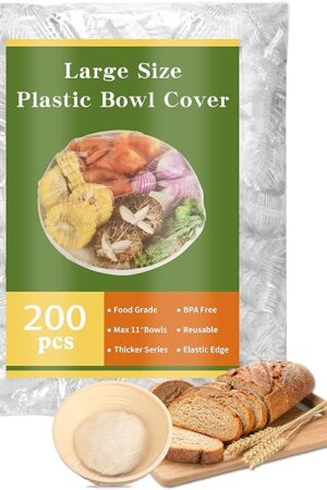 200 Bowl Covers Shower Caps for Sourdough Bread Proofing Large Elastic Reusable Plastic Wrap for Food Storage Baking Rising Meal-Prep Fermentation BPA-Free Keep Food Fresh