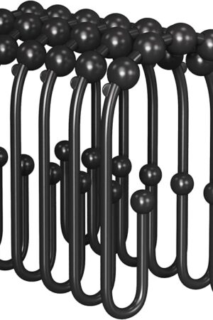 AmazerBath Shower Curtain Hooks, Black Rust Proof Non-Slip Double Hooks for Shower Curtain, Sturdy Metal Rings Bathroom 12Pcs