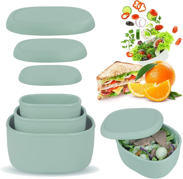 Anatole Silicone Food Storage Containers Set of 3 Lunch Box Bento with Lids BPA Free Dishwasher Microwave Oven Freezer Safe (6.7oz, 10oz, 20oz)