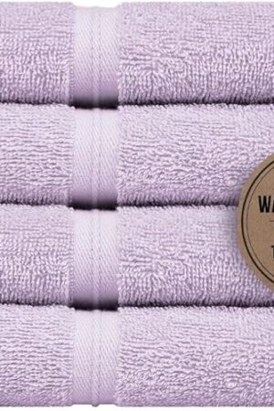 Absorbent & Soft Wash Cloths Set of 4 (12" x 12") - Hotel Quality - Perfect as, Make Up, Spa, Mini Towels, or Face Wash Cloths -%100 Cotton - Lilac