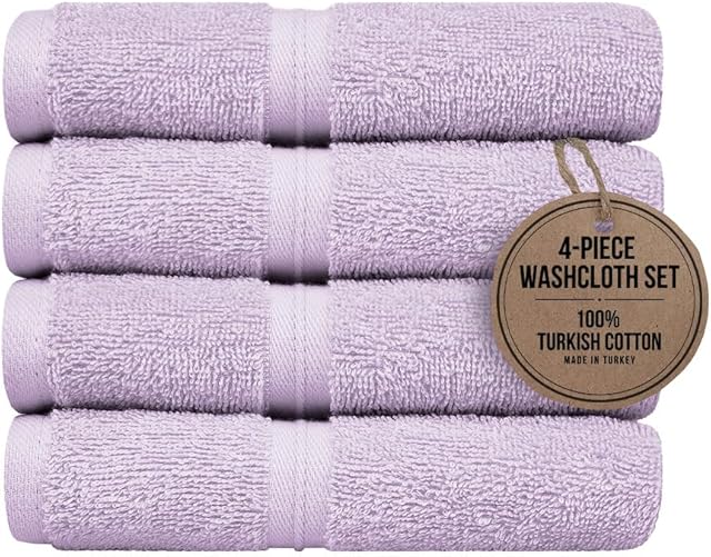 Absorbent & Soft Wash Cloths Set of 4 (12" x 12") - Hotel Quality - Perfect as, Make Up, Spa, Mini Towels, or Face Wash Cloths -%100 Cotton - Lilac