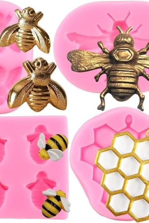 ZiXiang Bumble Bee Silicone Mold Honeycomb Fondant Molds Bee Hive Chocolate Molds For Cupcake Cake Decorating Candy Polymer Clay Gum Paste Set Of 4
