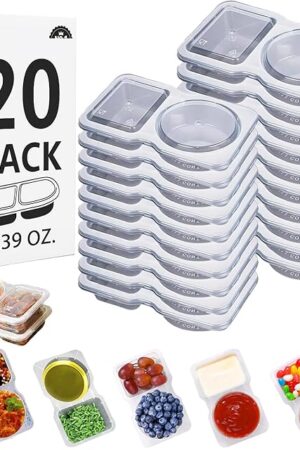 20 Sets Reusable Snack Containers Double Compartment Snackle Box Container with Lids - Leak-Proof BPA-Free Food Storage, Condiments Portion Control Dip Cups for Kids School Lunches, Meal Prep, Takeout