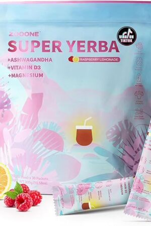 ZOOONE Super Yerba Mate tea Instant Powder 30 Packets- Raspberry Lemonade Flavor | Servings Clean Energy & Focus Boost Brain Fog Buster| Gut Support, Antioxidants