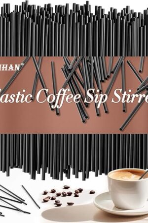 Cocktail Straws - Black Plastic Straws Sip Stirrers 5 Inch Drink Stirrer Sticks Disposable Drinking Stir Stick For Coffee, Milk, Juice, Cocktail, Chocolate, Suit For Party, Bar. (600)