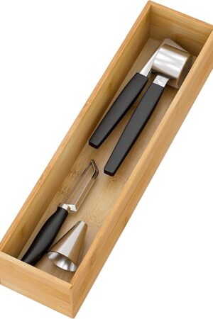 Bamboo Kitchen Drawer Organizer, Wooden Storage Box for Utensil Organizer Silverware Tray Cutlery Holder Flatware Containers - Multi-Use Deep Drawer Dividers Organizer for Bathroom, Jewelry, 12"3"2.5"