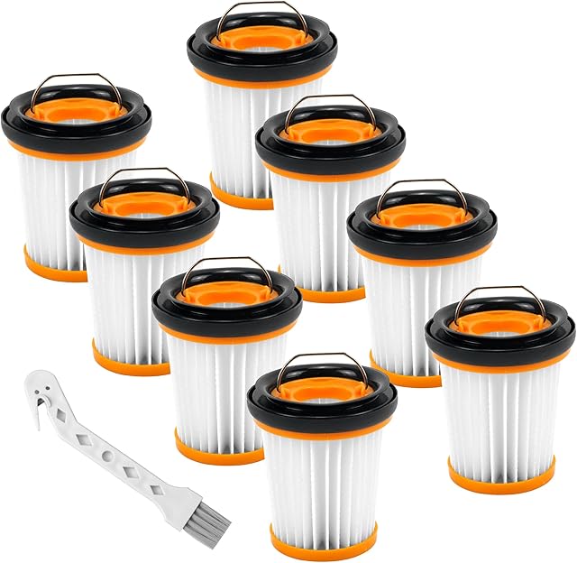 ATXKXE WV201 Filter Fit for Shark Wandvac ION W1 S87 Cordless Handheld Vacuum WV200, WV201, WV205, WV220, Compare to Part # XHFWV200, 8 Pack Filters and 1 Clean Brush