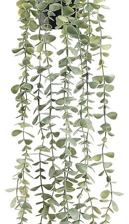 Der Rose 1Pcs Fake Plants Hanging Artificial Potted Faux Eucalyptus Plants for Vintage Boho Farmhouse Bathroom Office Desk Wall Book Shelf Room Accessories Decor Indoor