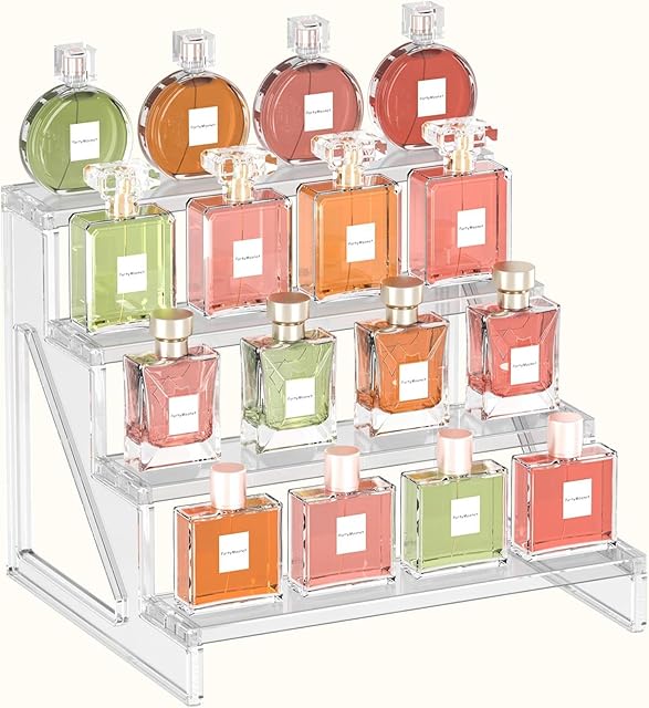 Display Stand Organizer Room Decor - 4 Tier Acrylic Shelves Clear Display Risers, Perfume Organizer Stand,Cupcakes Stand Holder,Popmart , Desserts Shelves Organizer and Decor for Bedroom, Bathroom, Party, 1 Pack(9 Inch ,1 Pack)