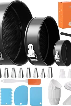 131Pcs Springform Pan Cake Pan Sets for Baking Non-Stick Cake Decorating Kit (4, 7, 9 Inch), Piping Bags and Tips Cheesecake Bakeware Baking Tools Parchment Paper & Manual