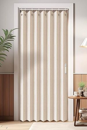 Vatge Closet Curtains, Accordion Style Door Curtains for Doorways, Pleated Folding Doors Curtain for Closet and Room Divider, 1 Panel, W39 x L78, Beige