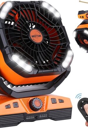 20000mAh Camping Fan Oscillating Portable Fan Battery Powered Fans Rechargeable Camping essentials with Light Hook, 270° Pivot USB Desk Battery Operated Outdoor Tent Travel