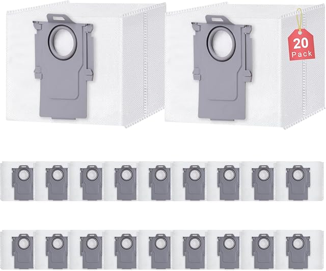 20 Pack Dust Bags for Roborock Q5+, Vacuum bags Compatible with Q5 Max+, S8+, S8 Pro Ultra, Q7 Max+/Max, Q8 Max+, S7 Pro Ultra, Q7, S7 MaxV Ultra Robot Vacuum, 3.0L Large Capacity Replacement Bags