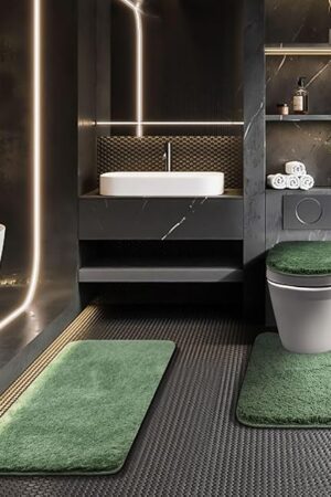 Bathroom Rugs Sets 3 Piece with Adjustable Toilet Seat Cover 17.5"x 15" Machine Washable Bath Rug Set with TPR Non Slip Rubber Backing Solid Bath Mat Set for Luxury Bathroom Decoration