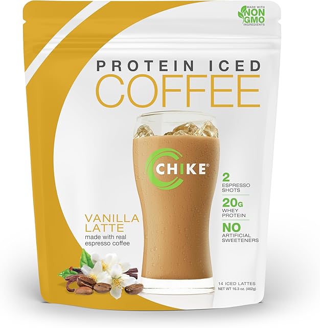 CHIKE Natural Vanilla Latte High Protein Iced Coffee, 20 G Protein, 2 Shots Espresso, 3 G Sugar, Keto Friendly and Gluten Free, 14 Servings (16.3 Ounce)