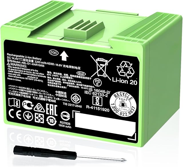 Upgraded 3200mAh for irobot i7 j7 Battery Replacement for iRobot Roomba e and i Series, for J7 i7 i7+ i8 i6 i4 i4+ i3 i3+ i7158 J7 7150 7550 and e5 e6 e5150 e5152 e6198 ABL-D1 ABL-D2 ABL-F 14.4V
