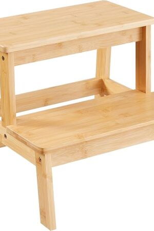 Bamboo Step Stools for Adults Kids, 2 Step Stool for Kichen/Bathroom/Bedside Step Stool - Holds up to 350Lb (Natural)