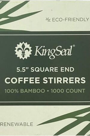 1000 Count | KingSeal Bamboo Coffee Stir Sticks, 5.5 inches, Square End, Stronger and Thicker Than Standard Wood, 100% Renewable and Biodegradable - 1 Box of 1000 Stirrers